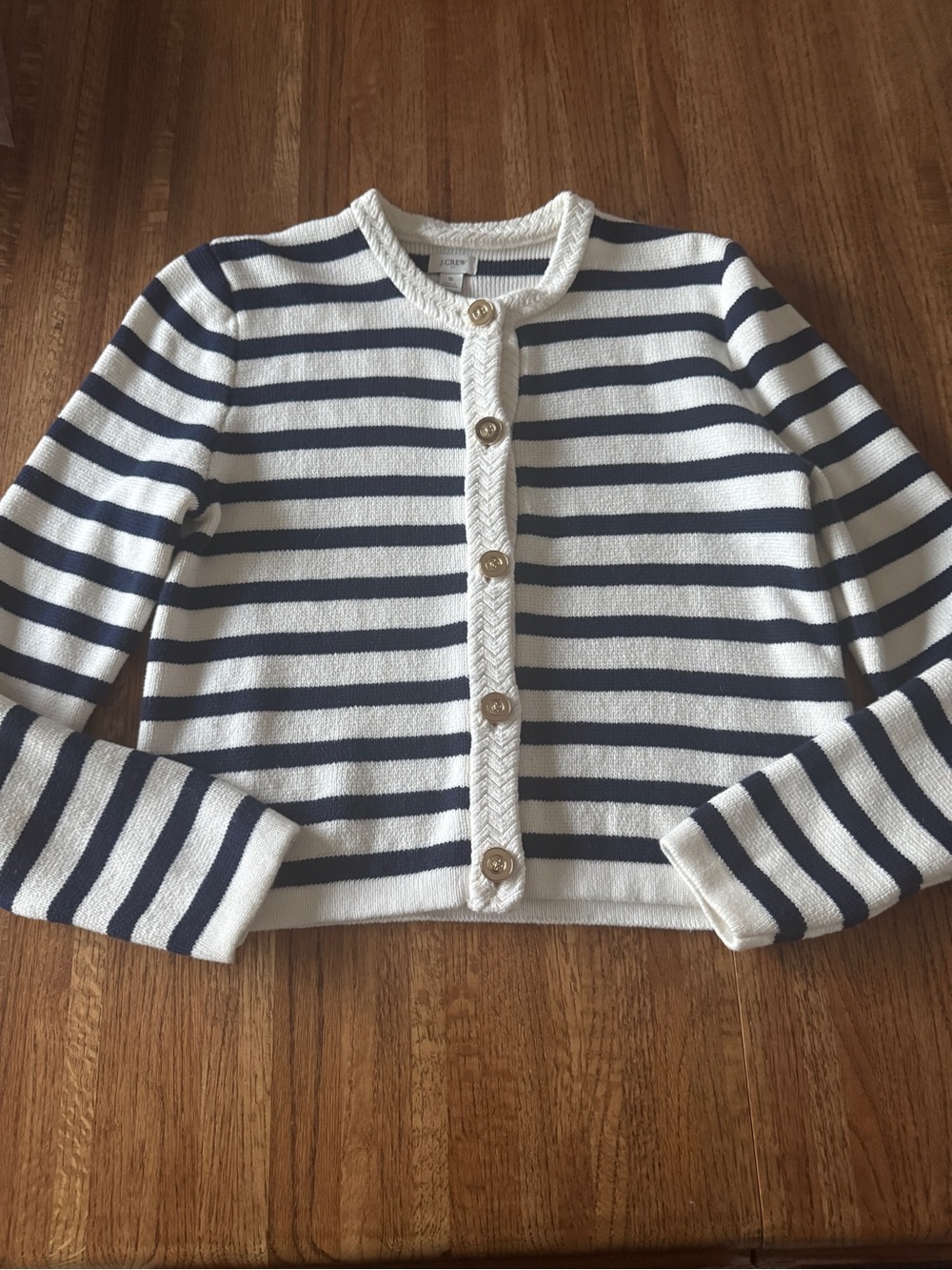J.Crew Striped Emilie Sweater Lady Jacket in Navy & White / Ivory (Size S)